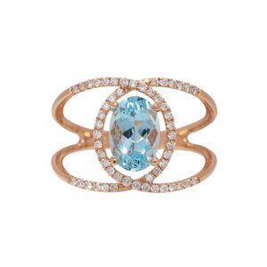 1.38cts Aquamarine Ring with Natural Diamond Accents in Solid 14K Rose Gold